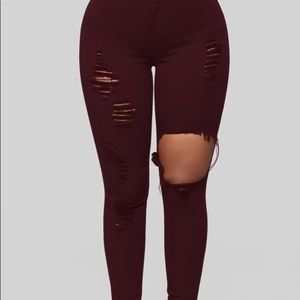 Fashionova brand new glistening jeans burgundy 9